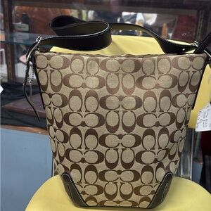 Coach Brown and Cream Signature Shoulder Bag